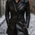 Black mid-length A-line Coat, front view