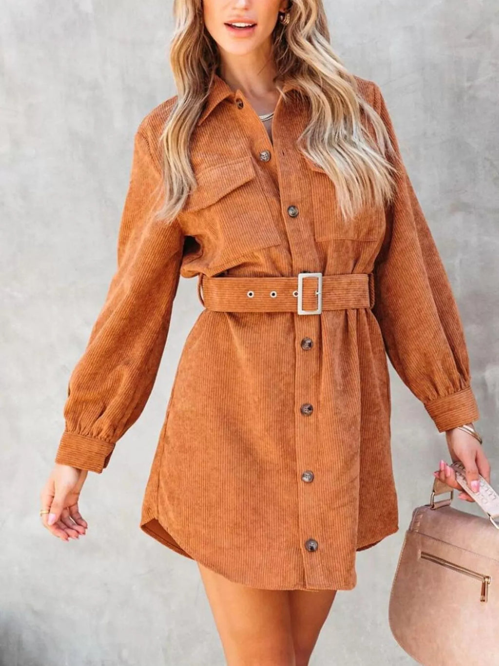Rose Red Corduroy Shirt Shirt Dress