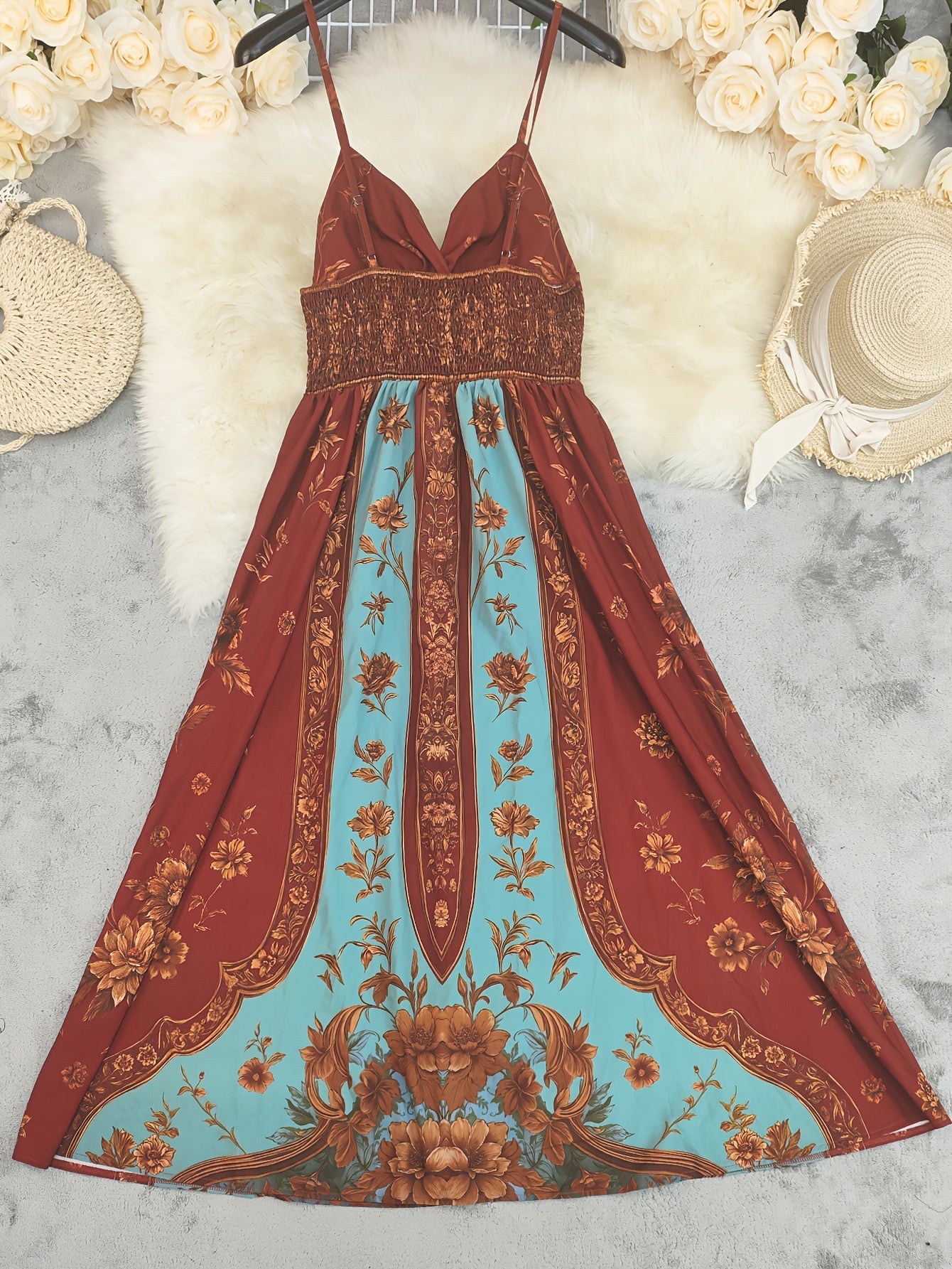 Floral beach maxi dress, flowing hem for summer occasions | Alba Muse