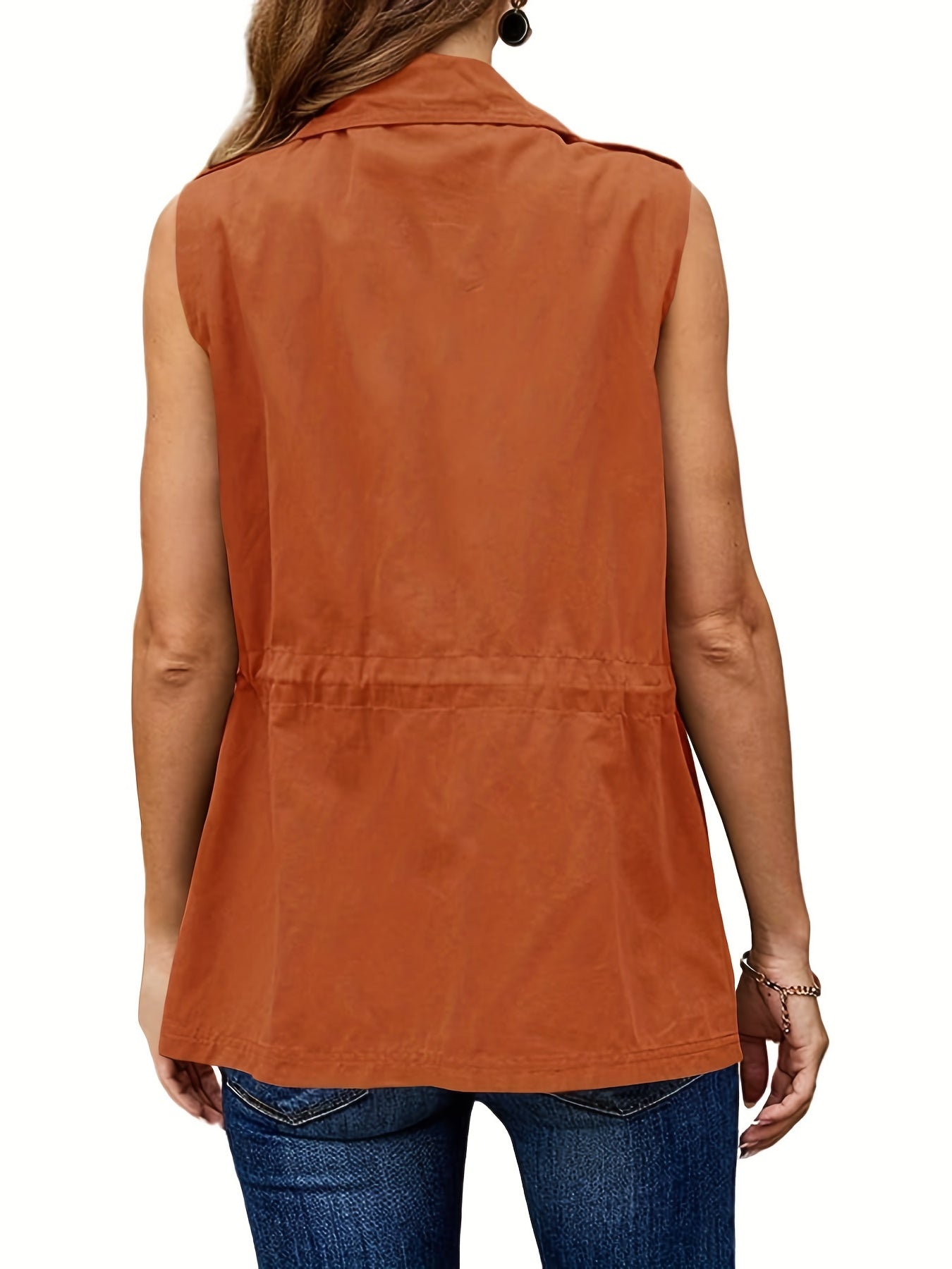 Khaki sleeveless drawstring vest jacket