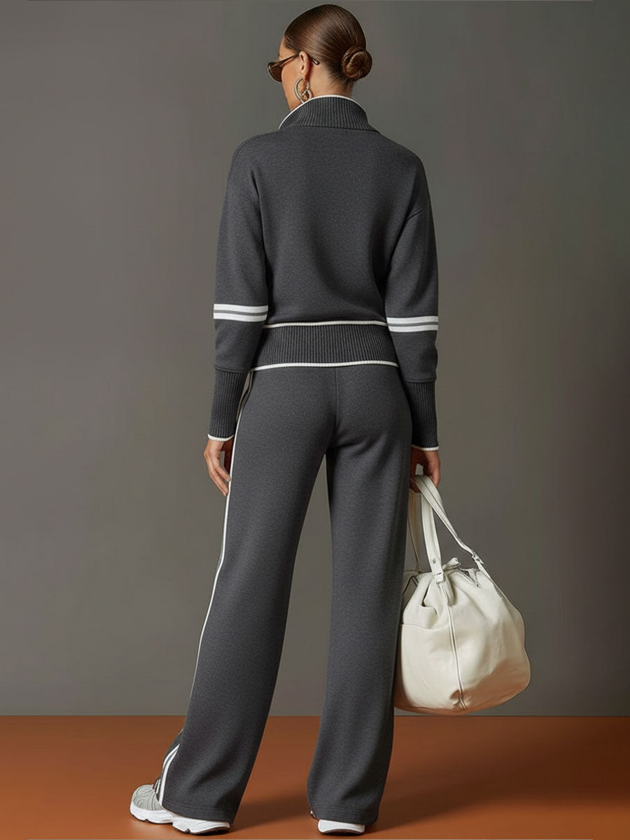 Half-Zip Tracksuit Co-Ord Set with Wide-Leg Trousers