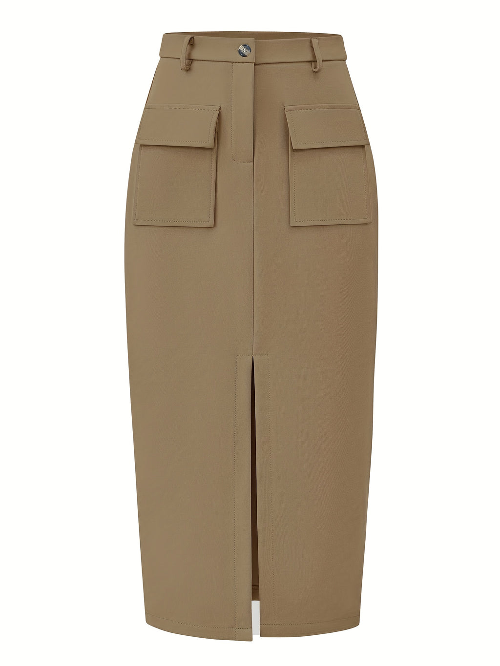 Camel High-Waisted Cargo Pencil Skirt