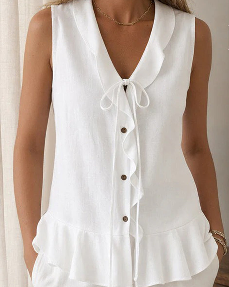 Women's Ruffle Tie-Front Sleeveless Vest