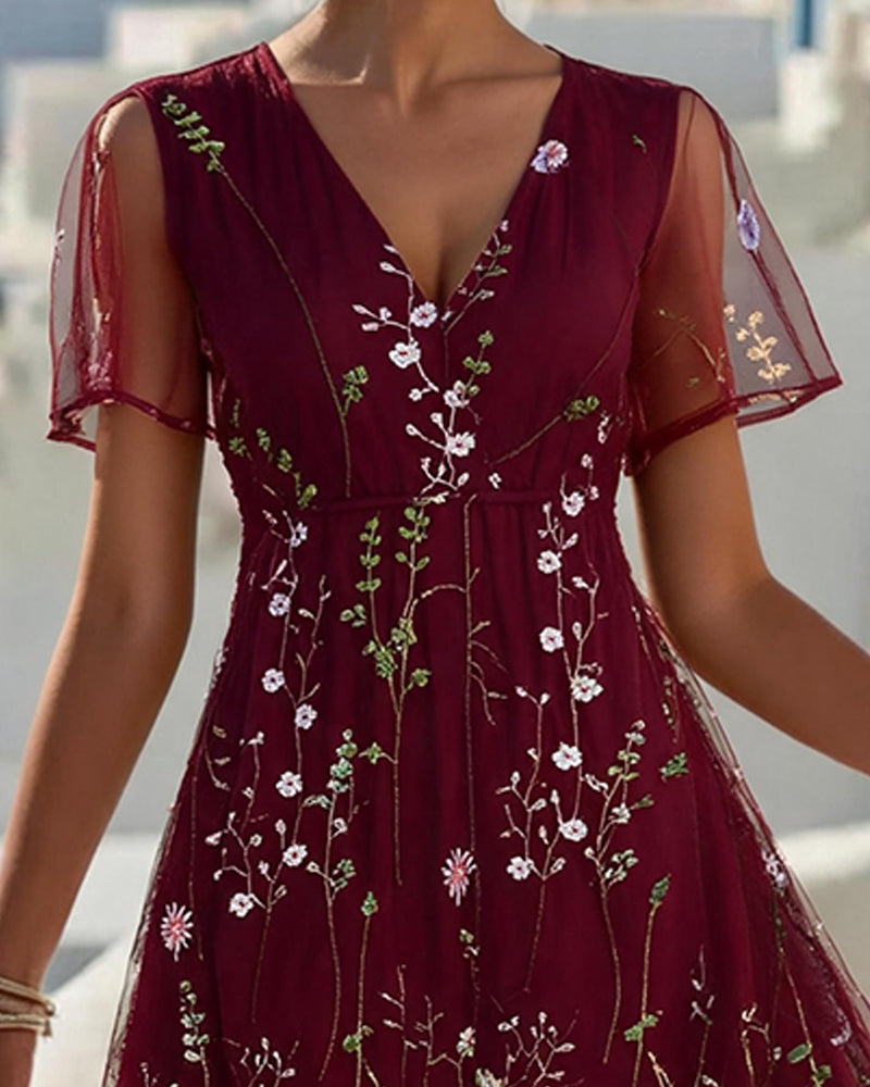 Sheer floral midi dress, back view