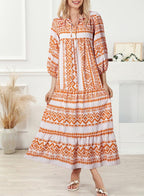 Boho Floral Puff Sleeve Maxi Dress – Casual
