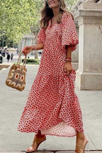 Boho Floral Puff Sleeve Maxi Dress – Casual