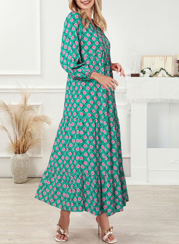 Puff sleeve detail on women's boho floral maxi dress