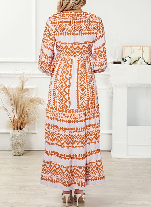 Boho Floral Puff Sleeve Maxi Dress – Casual