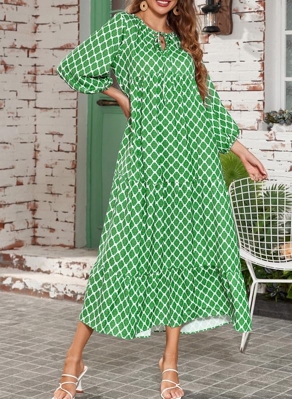 Boho floral maxi dress with puff sleeves, side view