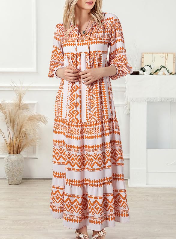 Boho Floral Puff Sleeve Maxi Dress – Casual