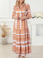 Boho Floral Puff Sleeve Maxi Dress – Casual