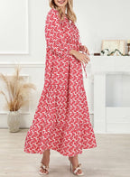 Ankle length boho floral puff sleeve maxi dress