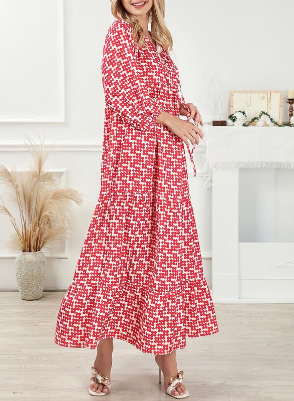 Ankle length boho floral puff sleeve maxi dress