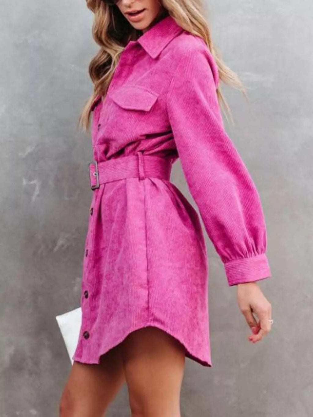 Rose Red Corduroy Shirt Shirt Dress