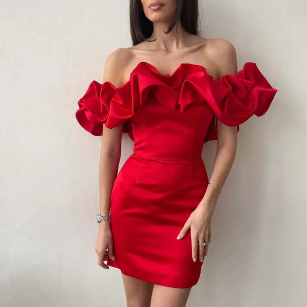 Women's ruffle mini dress, full length view