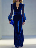Velvet V-Neck Mesh-Trim Co-ord Set