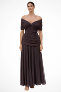Women's off shoulder pleated summer dress wedding guest style