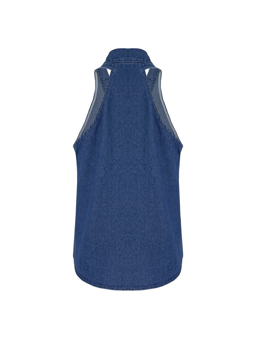 Denim Halter V-Neck Vest Top