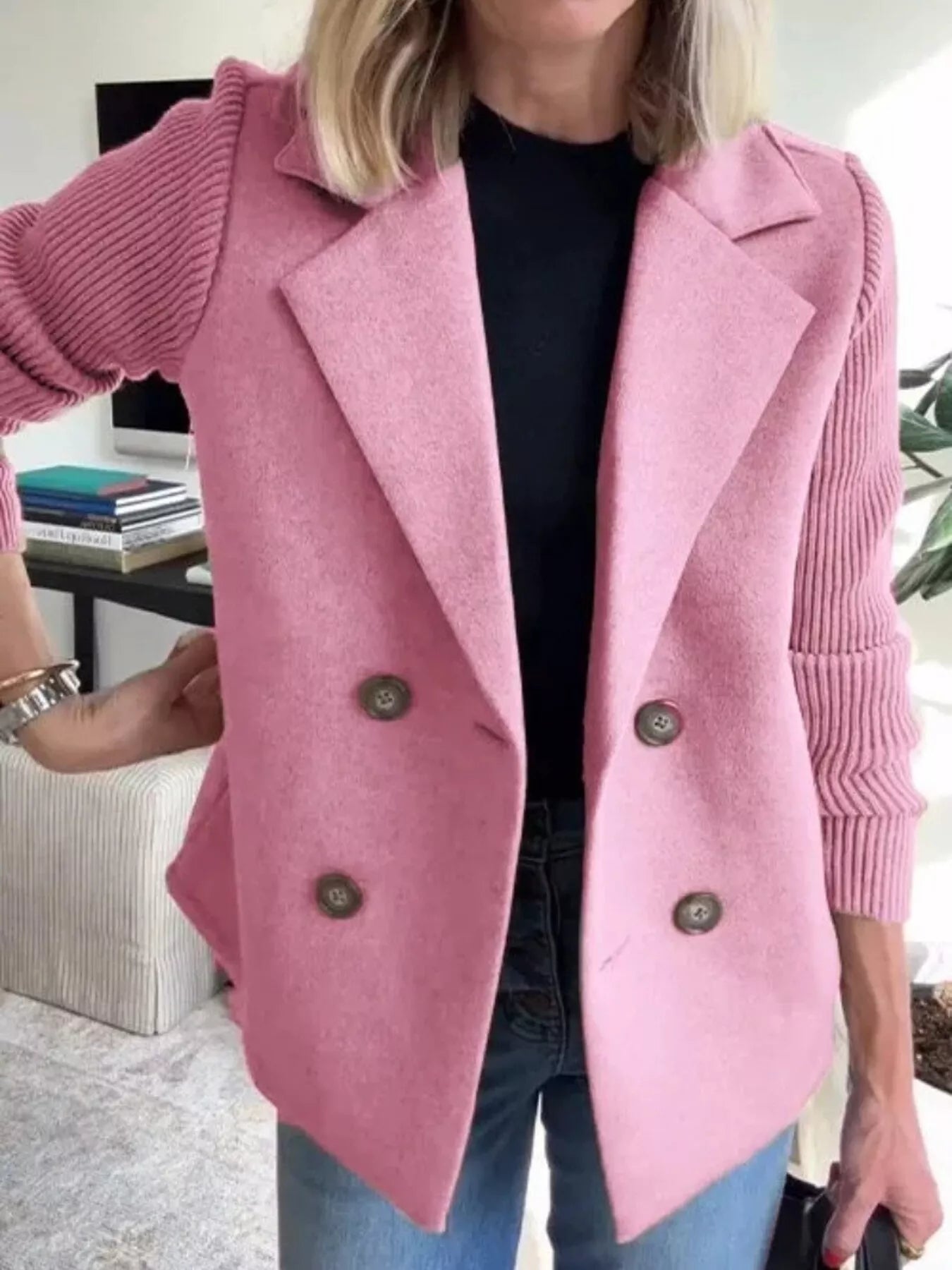 Mid-Length Shawl Collar Overcoat with Buttoned Front