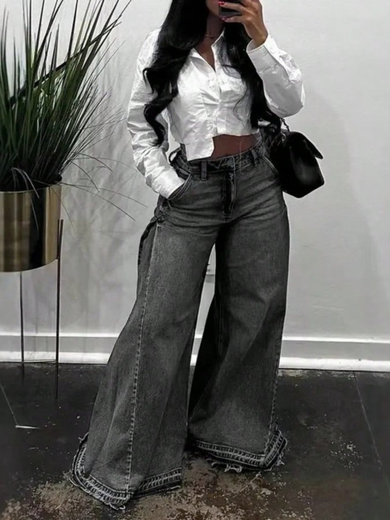 High-Waist Flare Leg Wide Denim Jeans