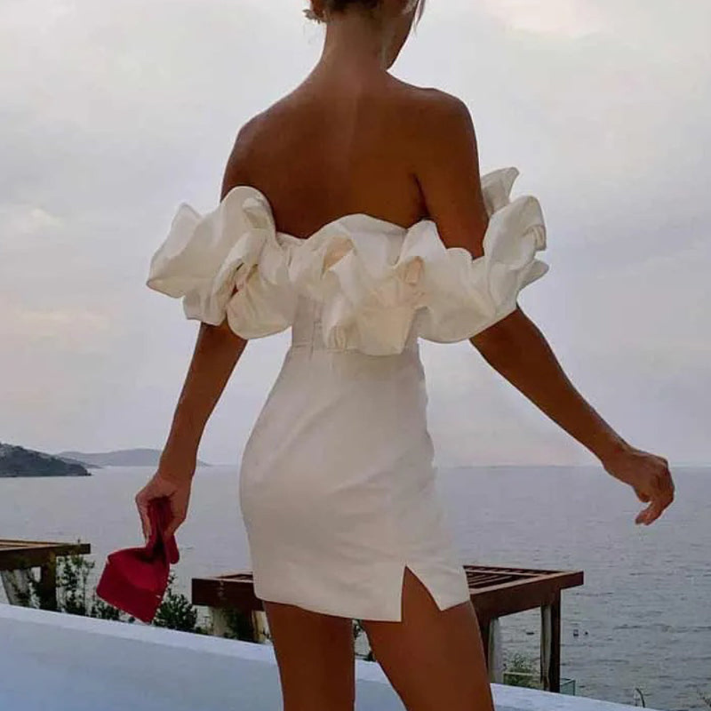 Women's ruffle mini dress, styling view