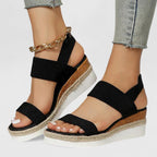 Orthopaedic platform sandals in black – women's elastic strap espadrille sole