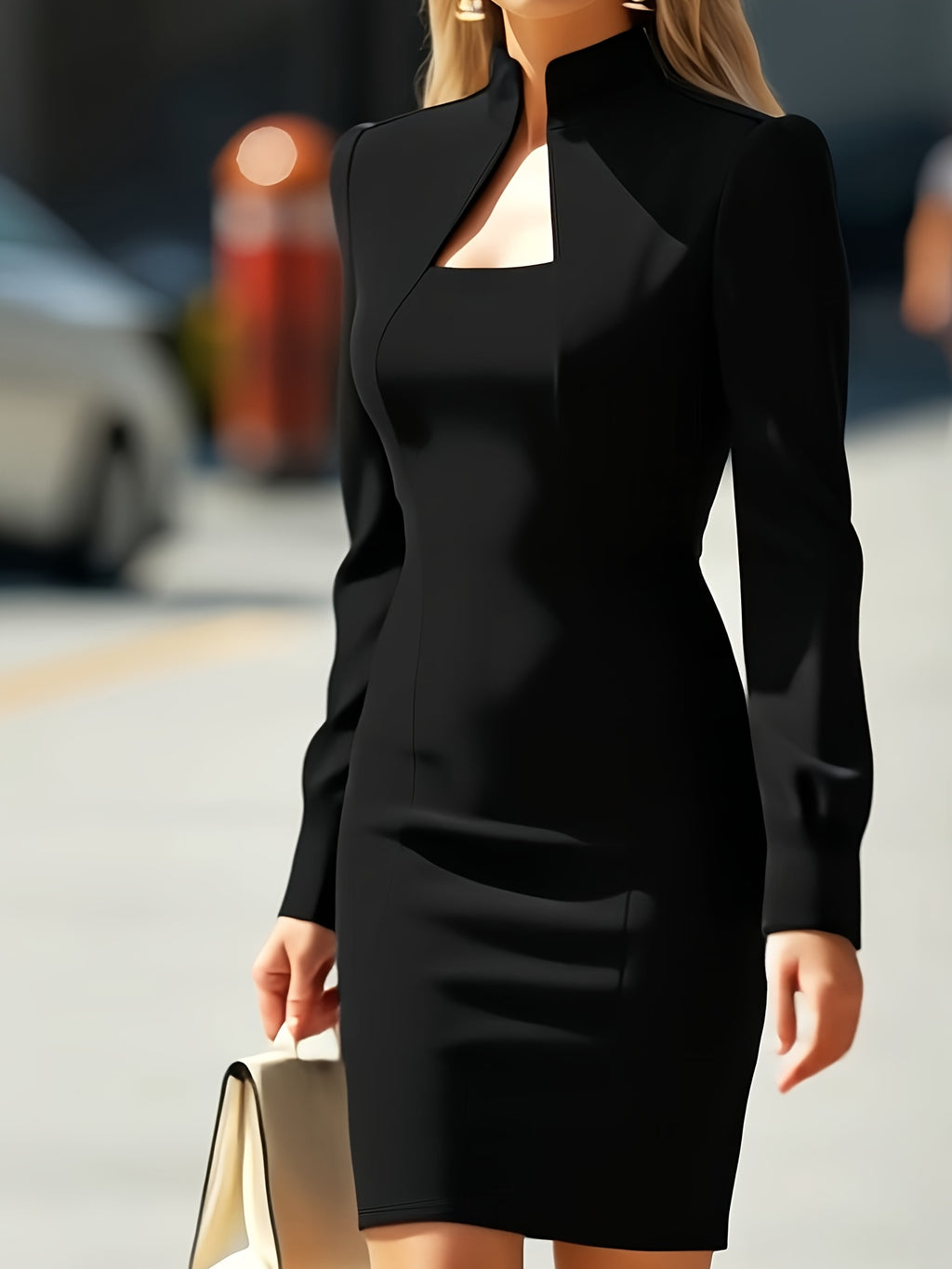 High neck long sleeve fitted mini dress with long sleeves