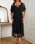 Tank midi dress and mesh overdress two piece set, front view