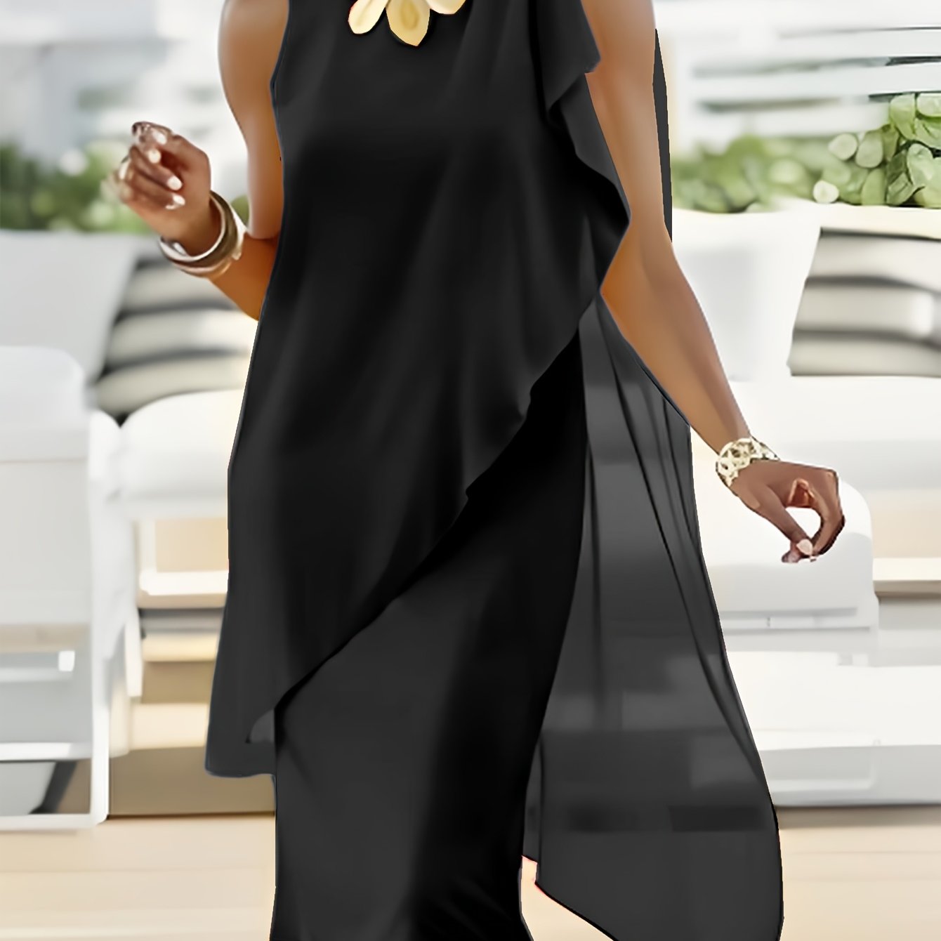 Sleeveless Chiffon Faux Two-Piece Irregular Hem Dress