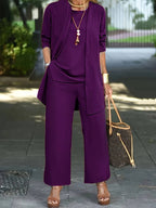 Women's Open-Front Jacket Wide-Leg 3-Piece Co-Ord Set alternate colour - Elegant Smart-Casual Set