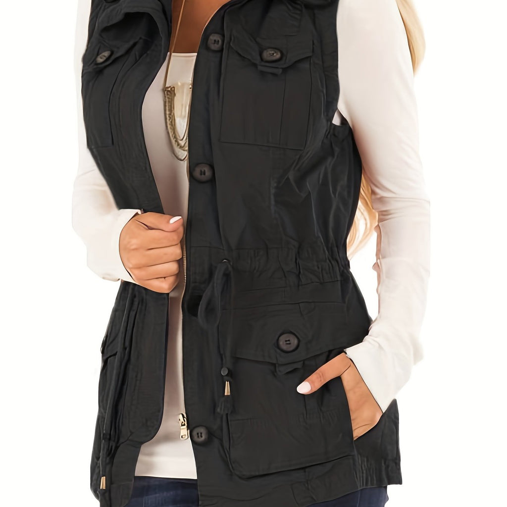 Sleeveless Drawstring Vest Jacket with Pockets
