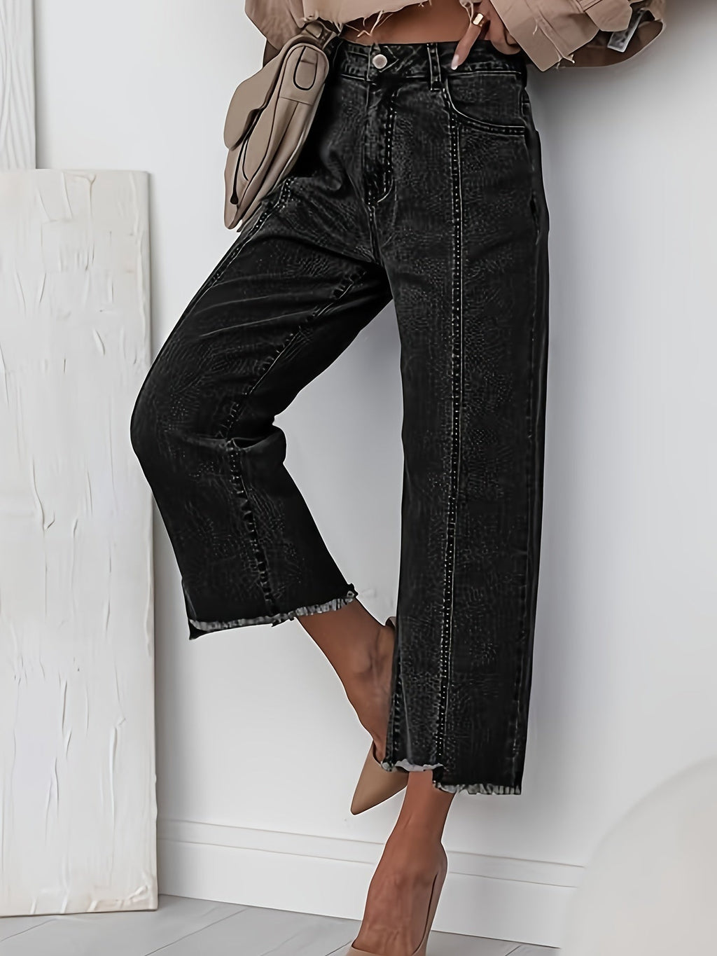 High-Waist Cropped Straight-Leg Jeans