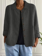 Women's casual button jacket breathable fabric detail