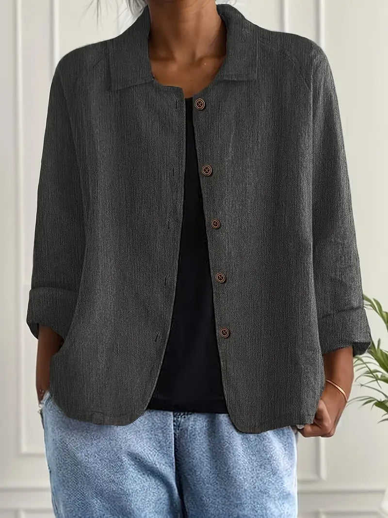 Women's casual button jacket breathable fabric detail