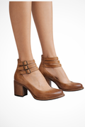 Women's strappy ankle strap block heels closed toe