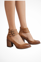 Women's strappy ankle strap block heels closed toe