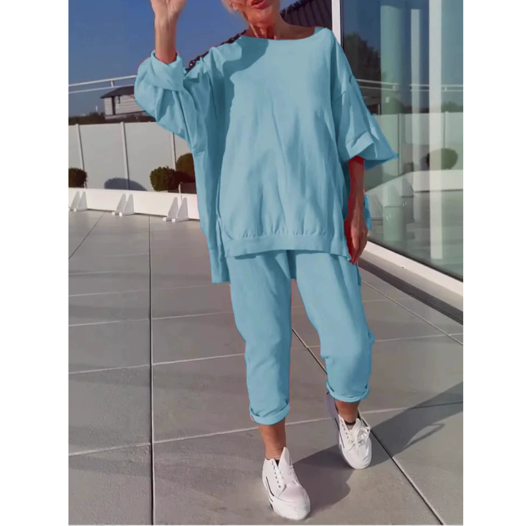 Co-ordinated two-piece loungewear with oversized top and tapered trousers | Alba Muse