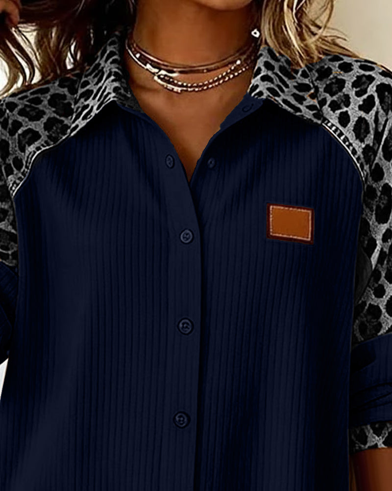 White Button-Down Leopard Print Long Sleeve Shirt | Alba Muse