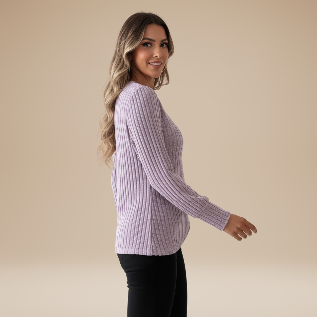 Women's Ribbed Sweater with Front Detail