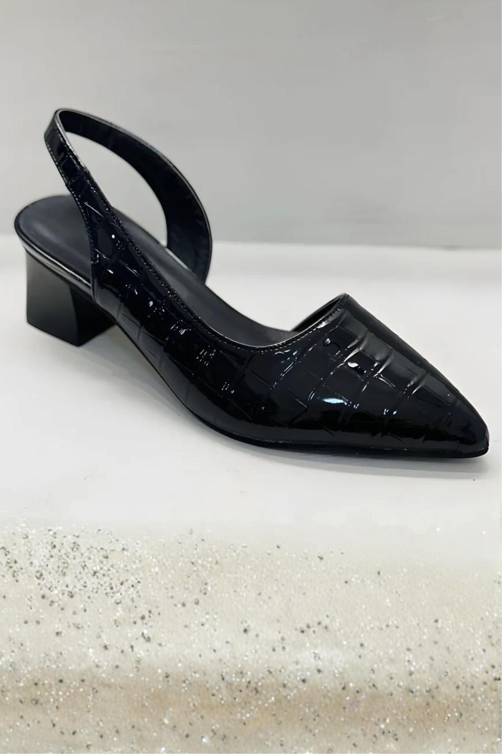 Women's smart occasion pointed toe slingback heeled shoes, styled look