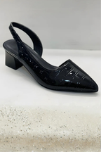 Women's smart occasion pointed toe slingback heeled shoes, styled look