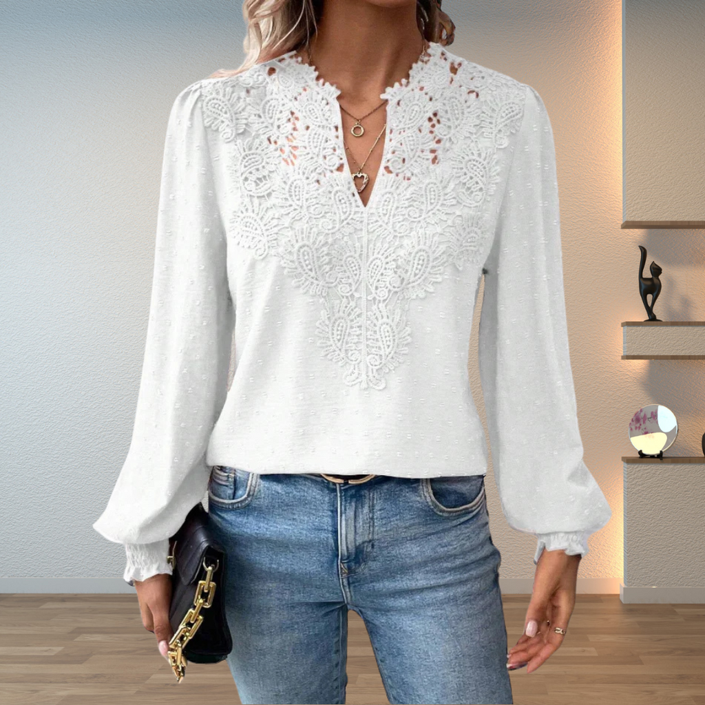 Black long sleeve embroidered blouse, classic and versatile | Alba Muse