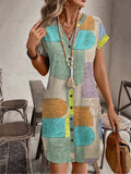Button-front V-neck boho mini dress on model | Alba Muse