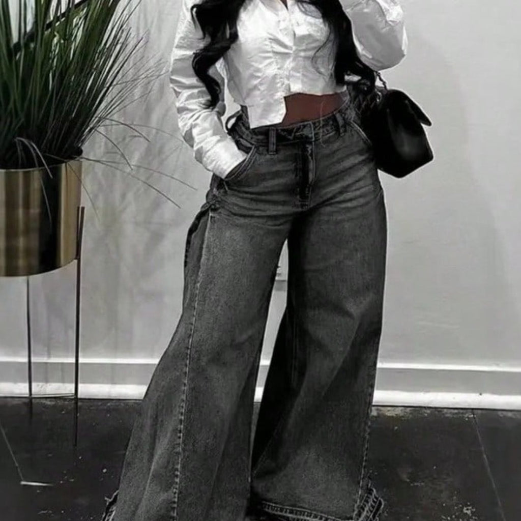High-Waist Flare Leg Wide Denim Jeans
