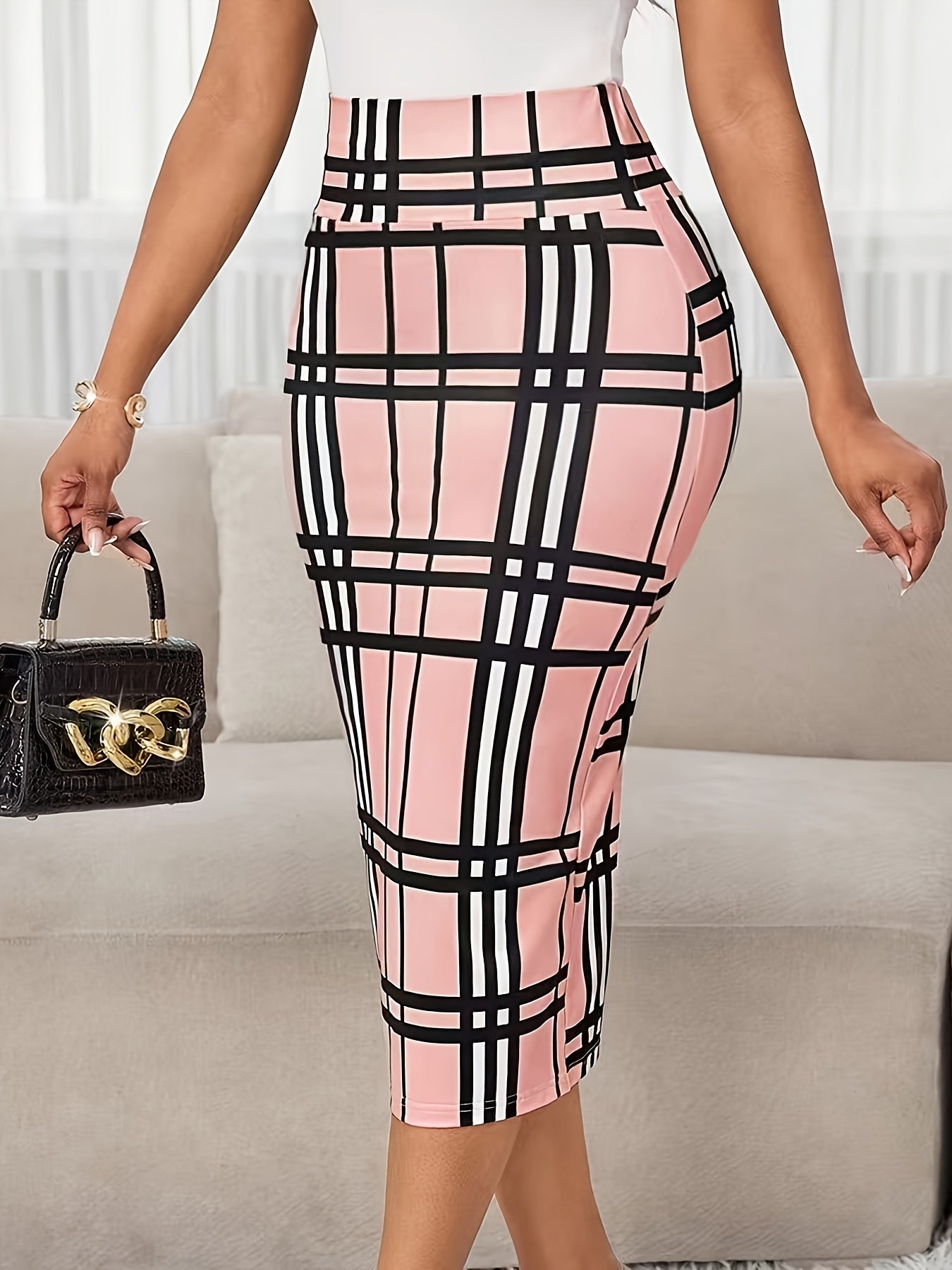 Refined Plaid Pencil Skirt