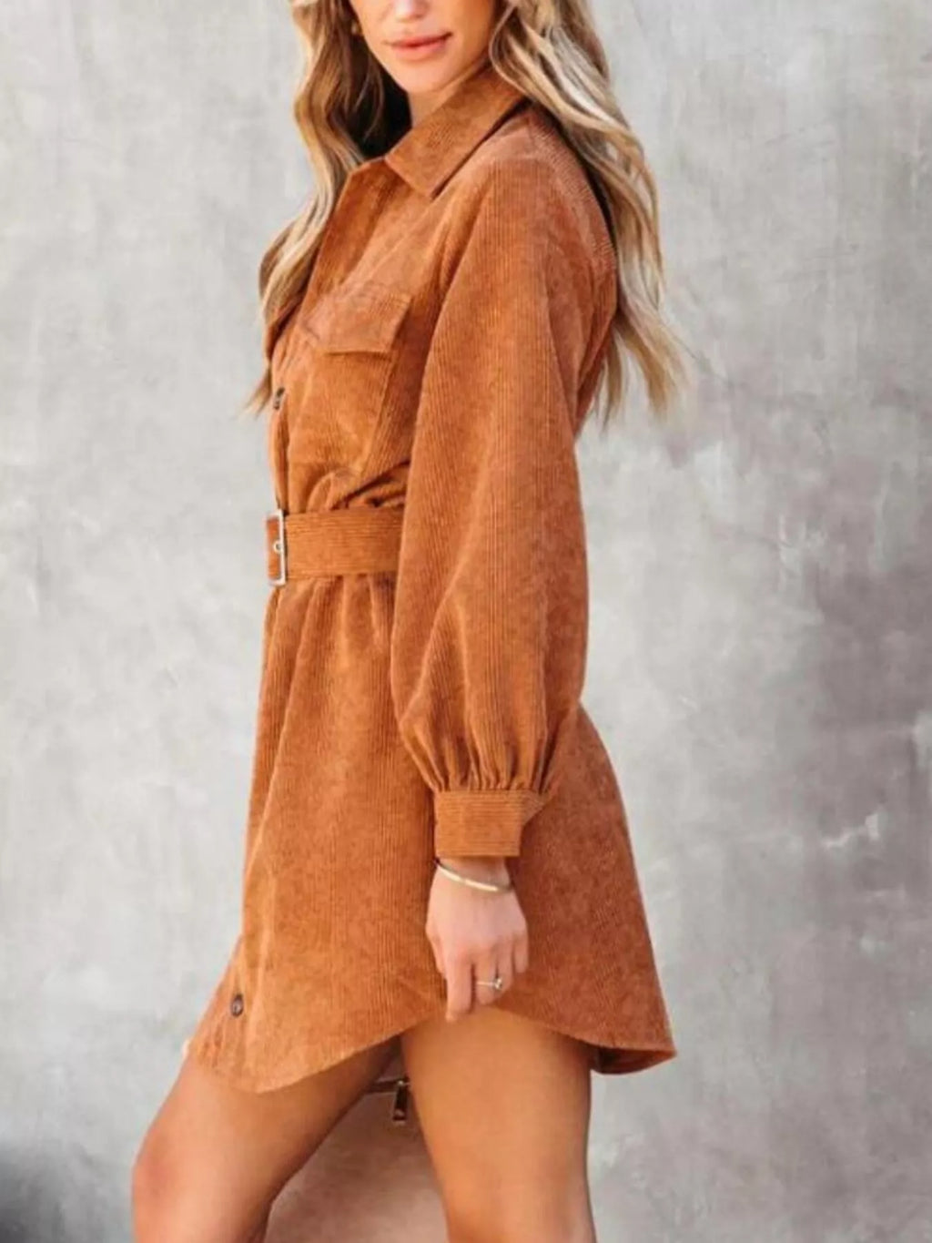 Rose Red Corduroy Shirt Shirt Dress