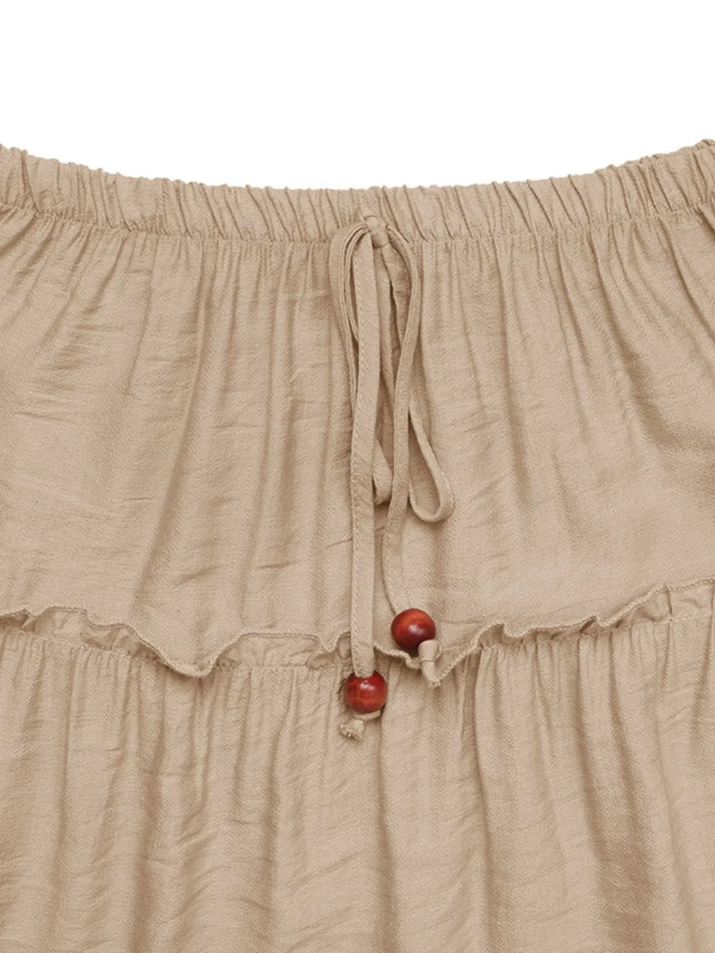 Bohemian Pleated Maxi Skirt in Khaki, full length view