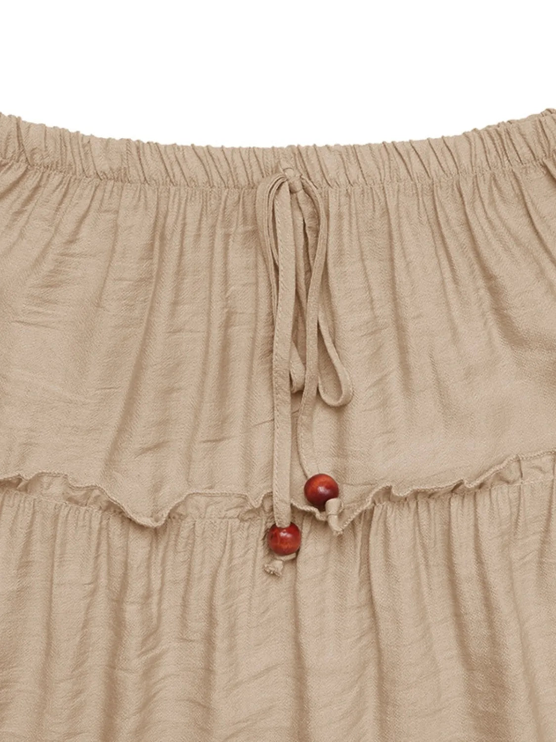 Bohemian Pleated Maxi Skirt in Khaki, full length view
