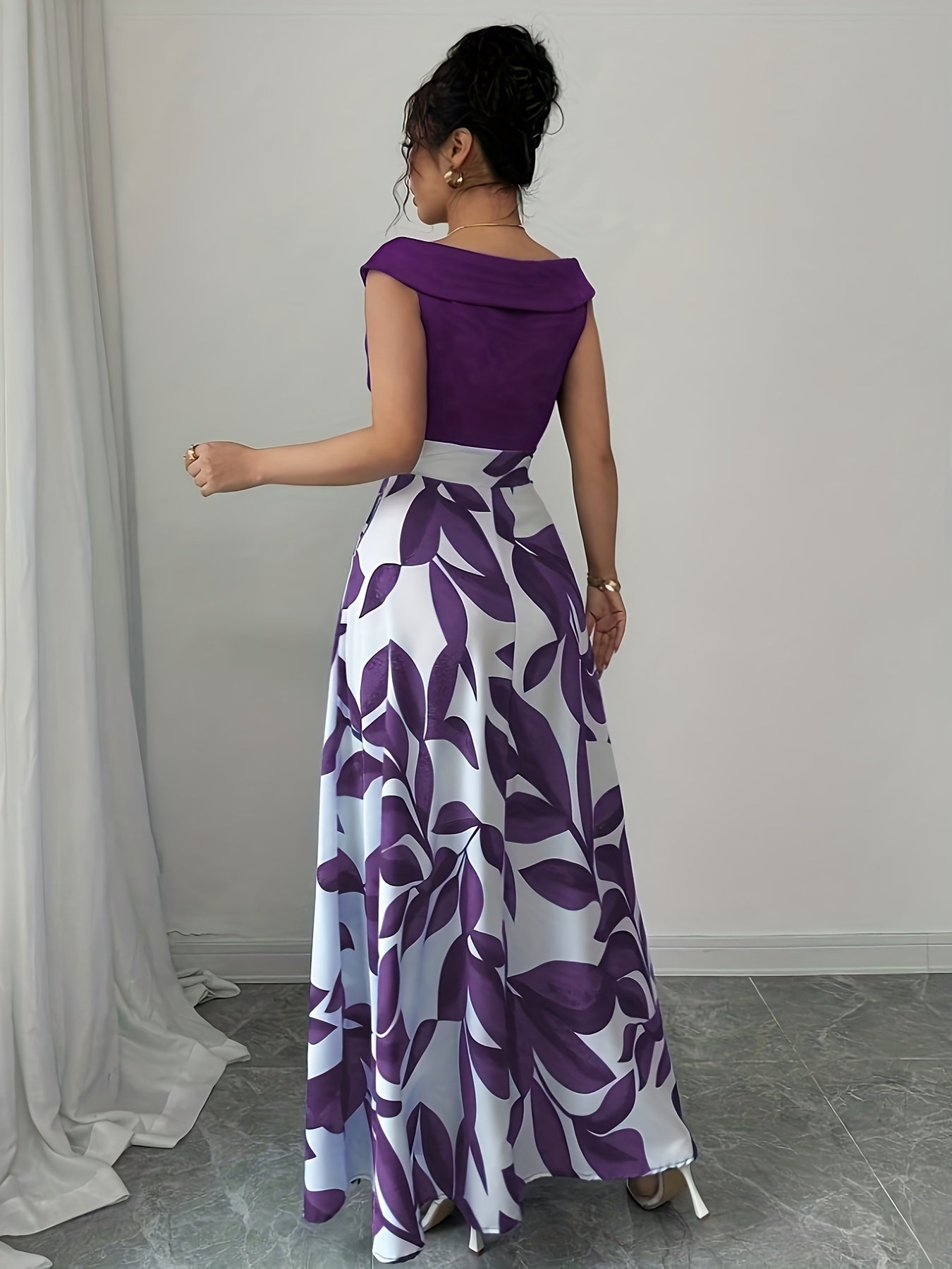 V-Neck Floral Print A-Line Maxi Dress in Green, styled view