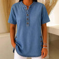 Lightweight casual denim shirt in blue, relaxed short-sleeve summer style | Alba Muse